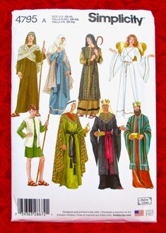 an image of some people in costumes on the cover of a sewing pattern for dolls