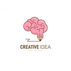 the logo for creative idea with a pencil drawing a pink brain