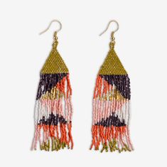 Brittany Mixed Triangles Beaded Fringe Earrings Jaipur Festive Yellow Beaded Earrings, Colorful Beaded Earrings For Celebration, Multicolor Faceted Beaded Earrings For Gift, Festive Multicolor Tassel Earrings, Festive Dangle Earrings For Summer, Festive Adjustable Beaded Earrings With Colorful Beads, Festive Colorful Bead Drop Earrings, Bohemian Multicolor Faceted Beaded Earrings, Bohemian Beaded Danglers For Celebration