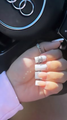 Short Acrylic Nails French Tip Glitter, Nails With Date Of Birth, While Nail Ideas, Acrylic Nails Shorties, Bad And Boujee Nails Long, Cute Shorties Acrylic Nails, Shorties Nails Square Design, Short Set Nails, Short Duckie Nails