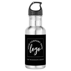 Custom Simple Minimalist Logo Black Water Bottle Black Water Bottle, Black Water Bottles, Black Water, Logo Black, Black Background