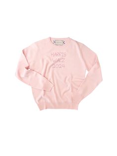 "harris walz 2024" Crewneck Pale Pink / S Custom Sweaters, 2024 Vision, Mens Crew Neck, Hand Stitched, Pale Pink, Hand Stitching, Hand Embroidered, Oatmeal, Cashmere