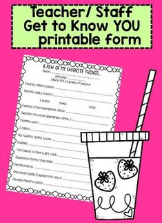 the teacher / staff get to know you printable form is shown with a pink background