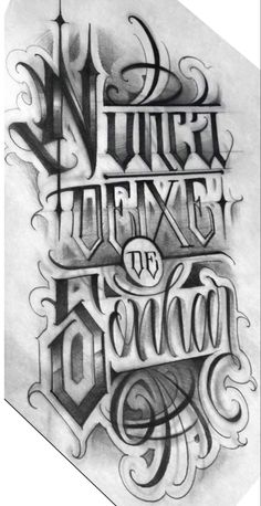 an artistic lettering work done in black and white