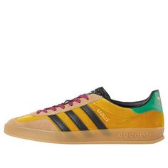 adidas x Gucci Gazelle 'Yellow' 707848-FAAQY-7141 Gucci Sneakers With Rubber Sole For Sports, Gucci Sports Sneakers With Rubber Sole, Yellow Gucci Sneakers With Branded Insole, Gucci Yellow Sneakers With Round Toe, Yellow Gucci Sneakers For Streetwear, Gucci Yellow Sneakers For Streetwear, Yellow Leather Gucci Sneakers, Gucci Yellow Leather Sneakers, Yellow Gazelle