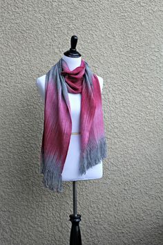 Hand woven scarf in pink and grey colors. Perfect #gift for her! This woven scarf is very soft and drapes nicely!  Measures: L: 78" with 6" fringe on both ends W: 11" Care i... #kgthreads #accessories #cozy #fall #fashion #gradient #unisex #women #wrap Bridesmaid Shawl, Woven Scarf, Scarf With Fringe, Luxury Gifts For Her, Handwoven Scarf, Woven Scarves, Women Scarf, Scarf Women, Knitting Kits