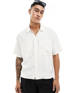 Bershka premium pocket shirt in white | ASOS White Short Sleeve Shirt With Patch Pockets, White Short Sleeve Tops With Patch Pockets, White Summer Tops With Pockets, White Shirt With Buttoned Pockets For Work, White Buttoned Pockets Shirt For Work, Summer Button-up Short Sleeve Shirt With Patch Pockets, White Relaxed Fit Top With Buttoned Pockets, White Tops With Buttoned Pockets And Relaxed Fit, White Short Sleeve Shirt With Camp Collar And Pockets