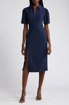 Dress the Population Gloria Front Zip Sheath Dress | Nordstrom Sophisticated Feminine Style, Navy Sheath Dress, Folklore Dress, Summer Wedding Gowns, Tudor Period, Petite Suits, Skirt Outfits Summer, Indie Dresses, Casual Summer Outfits For Women