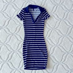 Never Worn Without Tags, Navy Blue And White Striped Collared Preppy/Summer Dress. Super Cute V-Neck Perfect With Sandals Or Wedges Or Sneakers, Depending On The Look You Are Going For! Striped Fitted V-neck Mini Dress, Navy Short Sleeve Mini Dress For Summer, Navy Fitted Mini Dress With V-neck, Navy Fitted V-neck Mini Dress, Fitted Navy V-neck Mini Dress, Navy Fitted Cotton Mini Dress, Navy Casual Mini Dress With Short Sleeves, H&m Blue Mini Length Dresses, H&m Blue Mini Dress