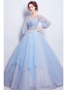 Shop now! Sky Blue Prom Dress, Fairy Prom Dress, Baju Kahwin, Blue Evening Dress, Medieval Party, Blue Ball Gowns, Special Dress, Light Sky Blue, 파티 드레스