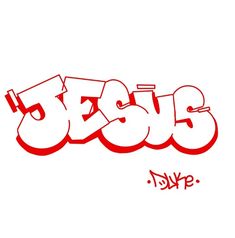 the word jesus is drawn in red ink