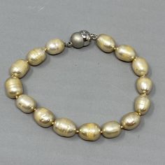 Genuine Pearl Bracelet Cream Baroque Beads Vintage Hand Knotted Magnetic Clasp Elegant Gold Bracelets With Large Beads, Elegant Gold Stretch Bracelet With Large Beads, Elegant Large Beads Bracelets For Party, Elegant Large Beads Bracelet For Party, Elegant Party Bracelets With Large Beads, Elegant Large Beaded Bracelets For Party, Elegant Party Stretch Bracelet With Large Beads, Elegant Gold Bracelets With Silver Beads, Elegant Silver Beaded Bracelet With Oval Beads