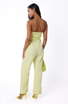 Solstice Jumpsuit Light Neon Strapless neckline with lined tube top Straight leg Detachable belt detail Side zipper Side pockets Front & back darts Back elastic ruched panel detail Material: 55% Cotton, 45% Polyester Model wearing size: S HYPEACH style number: JS025-YLW Sneaker Wedge, Shoes Heels Boots, Tube Top, Swimwear Tops, Denim Dress, Heeled Boots, Clothes For Sale, Jumpsuit Romper, Straight Leg