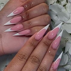 Nail Inspo Stiletto, Stiletto French Tip, French Tip Stiletto, Sharp Nails, Pointy Nails, Acrylic Toe Nails, Colored Acrylic Nails