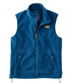 Our best-value fleece vest is designed with inspiration from our archives and made from 100% recycled polyester for unbeatable comfort and wear-anywhere style. Slightly Fitted. Best with lightweight layer. Falls at hip. 100% recycled polyester fleece. Machine wash and dry. Features our classic Mount Katahdin logo. Bean Boot lace-inspired zippers and drawcord. Two lower zippered hand pockets. Elastic arm holes and drawcord hem seal out cold air. Imported. Fall Fleece-lined Sleeveless Vest, Sleeveless Fleece-lined Vest For Fall, Fall Sleeveless Vest With Fleece Lining, Sleeveless Vest For Fall Hiking, Outdoor Fleece Vest, Outdoor Sleeveless Fleece Vest, Sleeveless Fleece Vest For Outdoor, Casual Fleece Vest With Pockets, Casual Midweight Sleeveless Vest