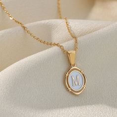 Framed YourLetter Enamel Necklace Pendants For Women, Y2k Accessories, Letter Pendant Necklace, Jewelry Personalized, Round Necklace, Dainty Gold Necklace, Enamel Necklaces, Trendy Necklaces, Gold Initial