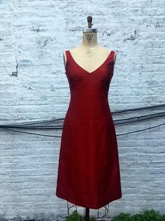 Ruby Red Silk Shantung V Neck A Line Cocktail Dress | Etsy Obi Sash, A Line Cocktail Dress, Coctail Dresses, Red Silk, Favorite Dress, Vintage Silk, Small Bust, Ruby Red, Dress Clothes For Women