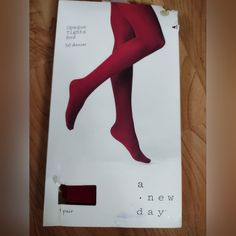 Size M/L Never Opened Red Opaque Tights For Women Perfect For The Holidays Smoke Free Home Red Tight Tights For Winter, Red Tight Winter Legwear, Red Tight Legwear For Winter, Red Thigh-high Tight Tights, Red Tight Thigh-high Tights, Tights For Women, Opaque Tights, A New Day, Hosiery