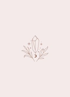 a diamond and some leaves on a light pink background with the moon in the middle