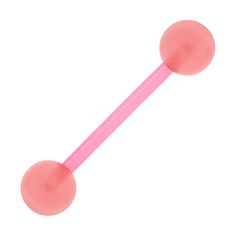 a pair of pink balls and a stick on a white background