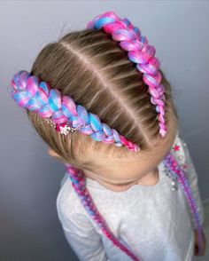 Colorful Braids For Kids, Kids Braids With Color Hair, Rainbow Braids For Kids, Festival Braids, Hairstyle Examples, Kids Curly Hairstyles, Colored Braids, Kids' Braids, Braids With Extensions