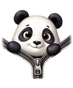 a panda bear wearing a zipper with its eyes wide open