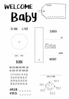 a baby announcement is shown in black and white with the words welcome baby on it