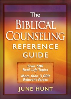 the biblical counseling reference guide, with an orange background and purple lettering on it's cover