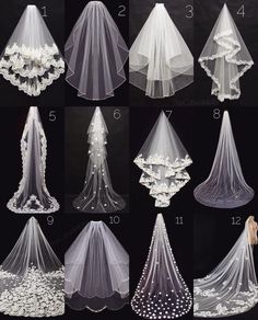 wedding veils are shown in different styles and sizes, including one for the bride