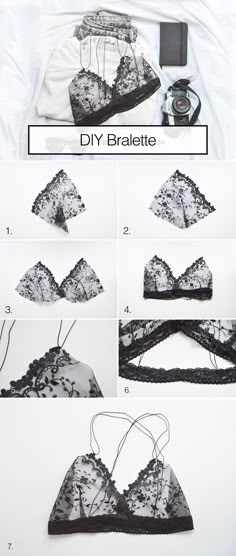 the instructions to make a bralet with lace on top and bottom, as well as pictures