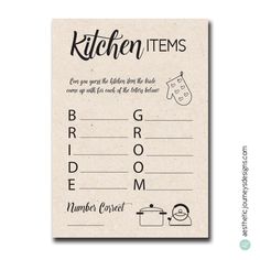 the kitchen items label is shown on top of a piece of paper with an image of a