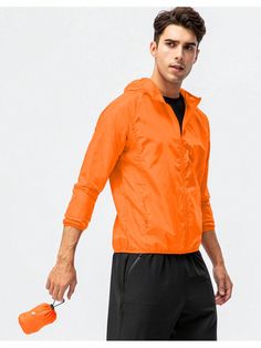 1pc Men Lightweight Quick Dry Jacket Outdoor Casual Water-Resistant Windbreaker, Suitable For Summer & Autumn, Sport Activities Orange   Long Sleeve Woven Fabric Plain None Non-Stretch  Men Outdoor Apparel, size features are:Bust: ,Length: ,Sleeve Length: Orange Winter Windbreaker For Outdoor, Orange Sporty Windbreaker For Outdoor, Red Functional Outdoor Windbreaker, Casual Orange Nylon Windbreaker, Waterproof Yellow Nylon Windbreaker, Outdoor Sportswear, Stand Collar Jackets, Outdoor Men, Outdoor Jacket