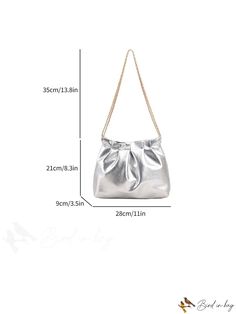 BirdinBag - Stylish Metallic Pleated Bag with Ample Space and Chain Strap Party Clutch Satchel With Chain Strap, Trendy Hobo Bag With Adjustable Strap For Party, Trendy Hobo Bag With Removable Pouch For Party, Evening Pouch Satchel With Chain Strap, Party Crossbody Satchel With Chain Strap, Evening Satchel With Chain Strap In Pouch Shape, Evening Satchel With Chain Strap And Pouch Shape, Evening Satchel With Chain Strap Pouch, Silver Shoulder Bag With Chain Strap