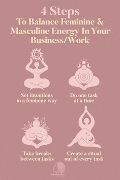 It's so easy to go to one extreme or the other in our business/work.
Too much masculine energy: 
- Full work mode.
- Disconnect from our bodies.
- Forget to take breaks.
- Exhaustion
Too much feminine energy:
- Full relaxation mode.
- Procrastination
-Start multiple tasks and don't complete any of them.
To achieve an equilibrium in our lives, we need both energies balanced optimally.
If you want to learn how, join our sacred women's space where I teach how to balance these 2 energies. Link below Feminine And Masculine Energy, Feminine And Masculine, Sacred Woman, Feminine Energy Aesthetic, Divine Goddess, Energy Balancing, Feminine Health