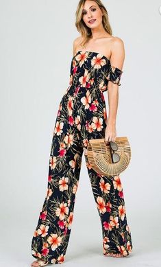 -Smock sleeve -Strapless -Off the shoulder -Floral print -95% RAYON 5% SPANDEX -MADE IN USA Summer Off-shoulder Floral Jumpsuits And Rompers, Spring Off-shoulder Jumpsuits And Rompers, Trendy Off-shoulder Jumpsuits And Rompers For Summer, Summer Off-shoulder Jumpsuits And Rompers, Casual Strapless Jumpsuit For Summer Day Out, Casual One-shoulder Jumpsuits And Rompers For Vacation, Chic Off-shoulder Jumpsuits And Rompers For Summer, Casual Strapless Jumpsuits And Rompers For Summer, Casual One-shoulder Jumpsuits And Rompers For Beach