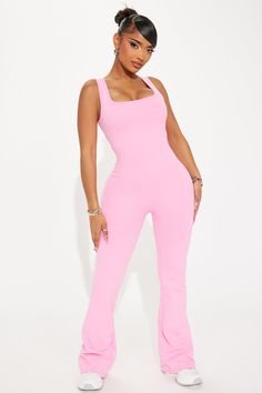 Available In Black, Tangerine, And Hot Pink. Active Jumpsuit Scoop Neck Sleeveless Cut Out Detail Padded Super Soft Ruched Medium Impact Stretch Body 77% Polyester 23% Spandex Inner Mesh 82% Nylon 18% Spandex Imported | Body Burn Super Soft Active Jumpsuit in Hot Pink size 2X by Fashion Nova Pink Bodysuit Outfit, Pink Workout Clothes, Pink Workout, Fashion Nova Outfits, Pink Bodysuit, Body Suit Outfits, Pink Jumpsuit, Pink Rompers, Cute Simple Outfits