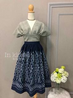 Batik Modern Fashion Style, Dress Batik Modern, Modesty Dress, Kebaya Modern Dress, Thai Fabric, Thai Wedding Dress, Batik Modern