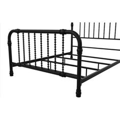 a black metal bed frame with spikes on the headboard and foot board, against a white background