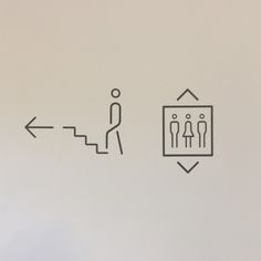 an arrow is going up and down in the direction of a man standing at the top of stairs