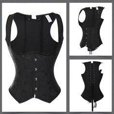 Miss Moly Steampunk Corset Gothic Bustier Boned Overbust Dress Delivery Time (Days): 8-14 Closure: Buckles Up or Zip Up Front, Lace Up BackIncluded: One Corset and One Matching G-stringMaterial: Cotton/Nylon/Polyster/Spandex/Synthetic/LeatherBones: Steel Bones/Plastic Bones Alternative Style Fitted Halloween Corset, Black Corset For Summer Cosplay, Alternative Halloween Fitted Corset, Halloween Alternative Fitted Corset, Summer Black Corset For Cosplay, Summer Cosplay Black Corset, Black Punk Overbust Corset, Black Underbust Vintage Corset Dress, Gothic Overbust Corset Dress For Club