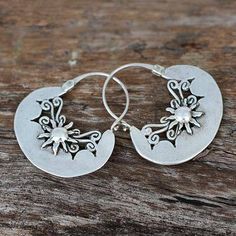 Handcrafted Sterling Silver Hoop Earrings from Mexico - Sun Renaissance | NOVICA Flowers Craft, Amethyst And Diamond Ring, Bali Silver, Sapphire Engagement Ring Blue, Jewelry Wire, Moon Shapes, Rings For Girls, Sterling Silver Hoop Earrings, Chic Clothes