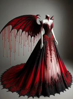 Deep Red Wedding Dress, Dark Ballgown, Gothic Wedding Outfit, Blood Red Wedding Dress, Vampire Dress Aesthetic, Red Vampire Dress, Dark Fantasy Outfits, Dark Fantasy Dress, Vampire Wedding Dress