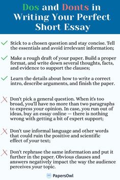 an info sheet with the words do's and don'ts in writing your perfect short