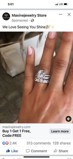 a woman's hand with two wedding rings on it and the other ring is in front of her