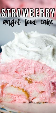 a piece of strawberry angel food cake on a plate