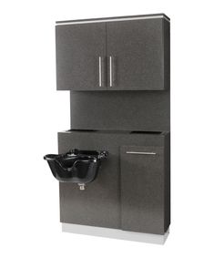 The Bali 1067 Shampoo Bulkhead w/ Storage is 100% Made in the U.S.A. at the Buy-Rite Cabinet Shop and is available in 20 popular laminates with any two-tone color combination. This shampoo unit is a stylish and practical as it ships to you with three fully assembled pieces that are easy to install against any wall in your salon. The lower portion of this beautiful shampoo cabinet features a large mounting area that will accommodate any shampoo bowl, a tilt-out soiled towel hamper (bin not includ Hair Salon Towel Storage, Salon Towel Storage, Salon Towel Storage Ideas, Interior Hacks, Shampoo Station, Shampoo Bowls Salon, Barber Equipment, Home Beauty Salon, Salon Shampoo