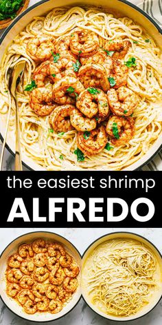 the easyest shrimp alfredo recipe is ready to be eaten