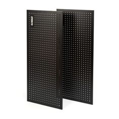 two black panels with white dots on the front and back of each panel, both facing different directions