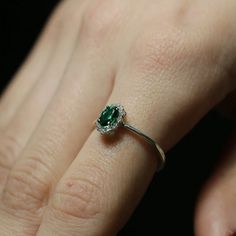 925 Silver Tiny Emerald Women Ring, Gorgeous Emerald Jewelry, Silver Emerald Engagement Ring, Mother's Day Gift Ring, Emerald Wedding Ring - Etsy Turkey Promise Ring With Prong Setting For May Birthstone, Dainty Round Emerald Ring For Anniversary, Promise Ring Halo With Prong Setting For May Birthstone, May Birthstone Halo Diamond Ring For Promise, Classic Halo Ring For Anniversary With May Birthstone, May Birthstone Halo Ring For Promise, Halo Promise Ring With May Birthstone, White Gold Rings For Anniversary With May Birthstone, White Gold Halo Ring For May Birthstone Promise