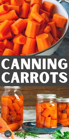 canned carrots in canning jars with text overlay that reads, canning carrots